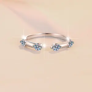 Synthetic Moissanite S925 Sterling Silver Four Stars Band Ring Open Ring fashion jewelry accessory woman girl promise ring Springtok-118(50%)