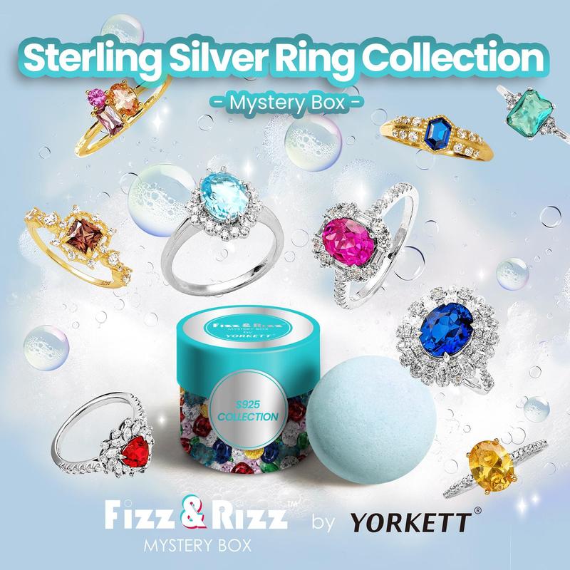 Fizz and Rizz by Yorkett Jewelry Mystery Box of Sterling Silver Sized Rings - 925 Sized Rings Surprise Jewelry - Secret Box - Bubble Bomb - Fun Gift for Parties Unique Set Adventure
