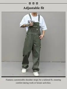 Men's Solid Color Plain Denim Overalls, Street Fashion Casual Adjustable Strap Zipper Overalls for Daily Wear, Men's Overalls for All Seasons, Menswear