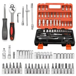 46-Piece Professional Metric Socket & Ratchet Wrench Set, Heavy Duty Wrench Kit with Portable Tool Box, High-Strength Chrome Vanadium Steel High-Torque Car Repair Tools for Vehicle & Home DIY