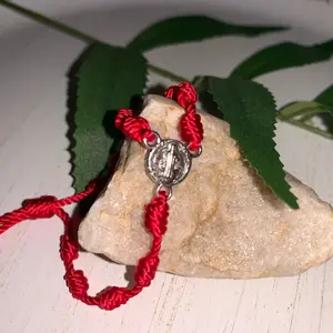 Red Saint Benedict Bracelet - Red Cord with Decorative Centerpiece