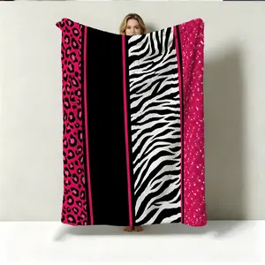 Y2K Hot Pink Leopard Zebra Throw Blanket, Color Block Design, Soft Skin-friendly, Ideal For Summer Air-conditioned Room Naps