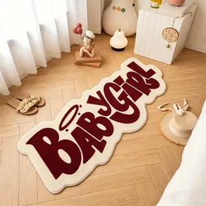 Ins-Style Sweet & Edgy Letter-Patterned Runner Rug Bedroom Rugs Burgundy Contrast Accents, Soft & Plush Home Floor Mat. Non-Slip, Durable, and Machine Washable; Versatile Accent Rug for Bedrooms Bedside, Entryways, and Room Makeovers.