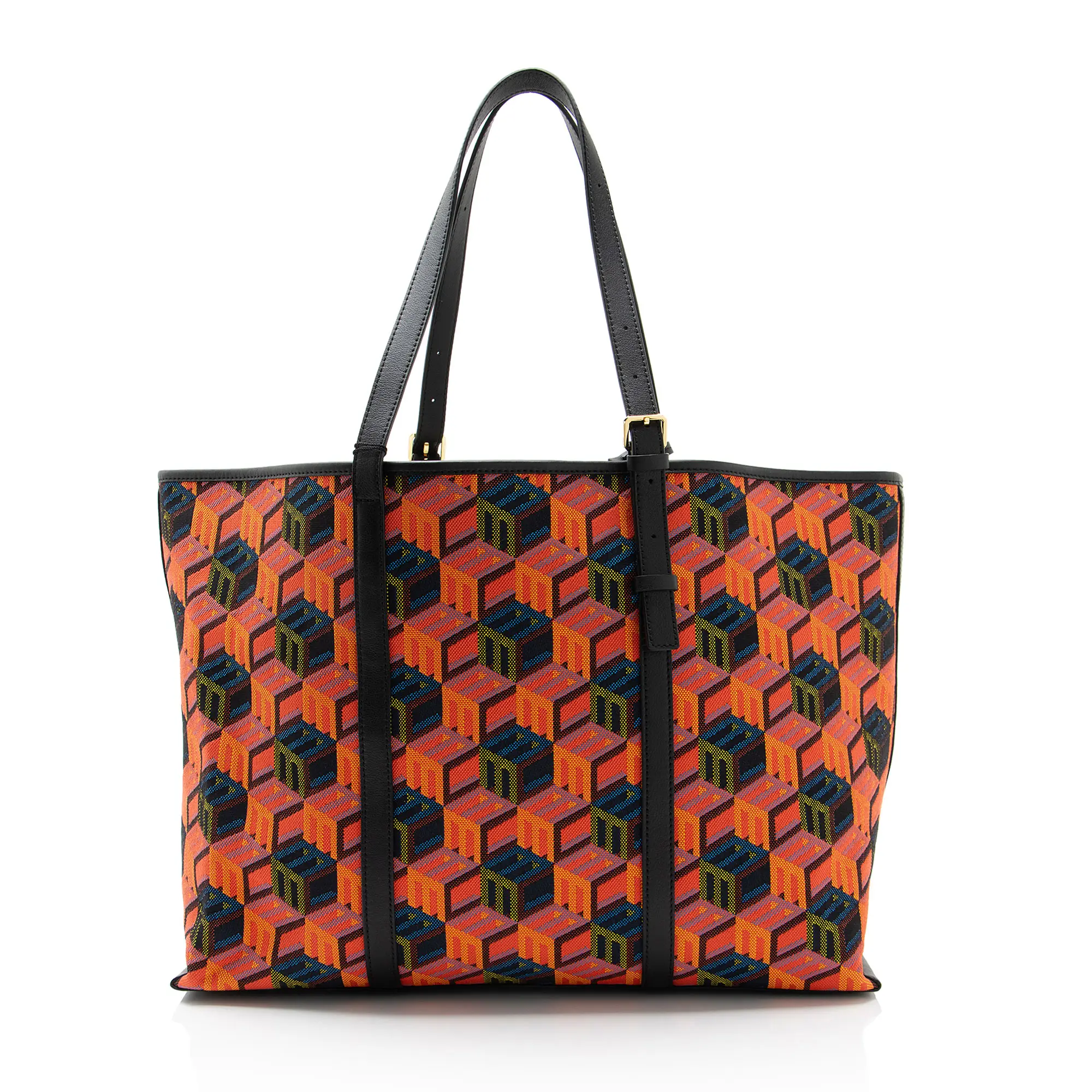 Pre-owned MCM Leather Tote Bags Cubic Monogram Jacquard Shopper Tote
