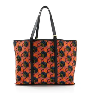 Pre-owned MCM Leather Tote Bags Cubic Monogram Jacquard Shopper Tote