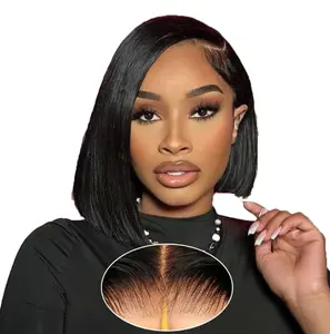 4x4 Wear and Go Glueless Wigs Human Hair Pre-Plucked Cut Lace Closure Bob Wig Straight Human Hair Bob Wigs for Black Women Lace Front Wigs Natural Look Easy Styling