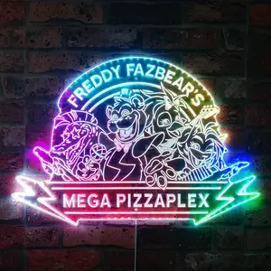 Freddy Fazbear Mega Pizzaplex Fazbear's Pizza Dynamic RGB Edge Lit LED Sign, Five nights at freddy's Night Light usb night perfect gift room  lights Neon Wall Decor nighttime delivery