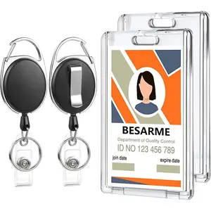 2 Set Badge Holder Retractable Clip Heavy Duty Badge Reel with Acrylic Clear Vertical ID Card Badge Holders for Work Office Nurse Teacher Student