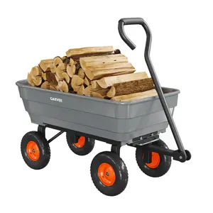 [FLASH SALE] Garvee Garden Dump Cart 600 lb Capacity, 10" All-Terrain Wheel Utility Wagon with Steel Frame, Poly Bed, Quick-Release Dump & 180° Handle, Gray/Orange