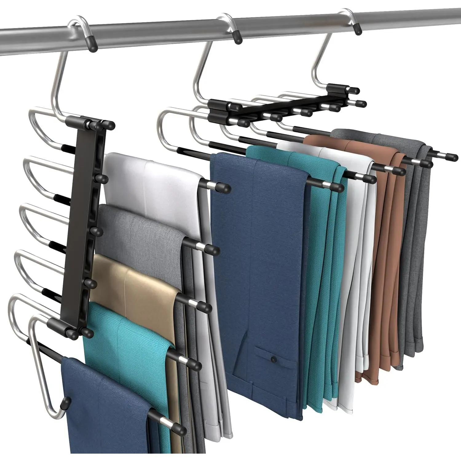 Pants Hangers Space Saving 2 Pack - Space Saving Hangers Or Closet Organizer for Clothes, Scarf, Pants & Skirt with S-Type Stainless Steel Hook & Anti-Slip Design (Black)
