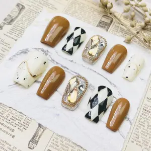 Handmade Press on Nails, 10pcs/set Rhinestone Decor Ballerina Shaped Fake Nail Tips with Nail Tool, Y2K DIY Shining Elegant Luxury Design for Women