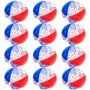 Beach Balls 12-Pack: 16" Sparkly Glitter Red White Blue Sequins - 4th of July Patriotic Inflatable Pool Toys by TURNMEON