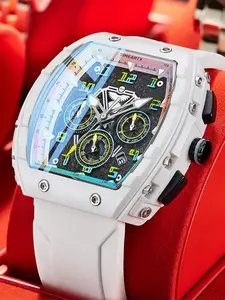 TIMEARTX Luxury Men's Watches High Quality Watches Luxury Colorful Barrel Shaped Dial Design Fashion Analog Quartz Watch Waterproof Calendar Casual Wristwatch