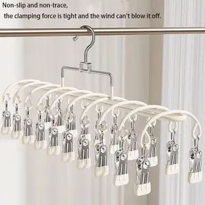 Stainless Steel Sock Drying Rack with Multiple Clips, Home Use Baby Sock Holder, Student Dormitory Clothes Rack, Windproof Balcony Rack