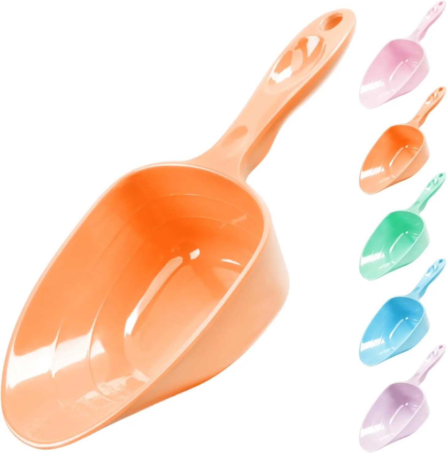 Melamine Pet Food Measuring Scoop 1 Cup 1/2 Cup 1/4 Cup with Clear Measurement Lines for Dog Cat Bird Rabbit Durable Ergonomic Handle Dishwasher Safe Orange