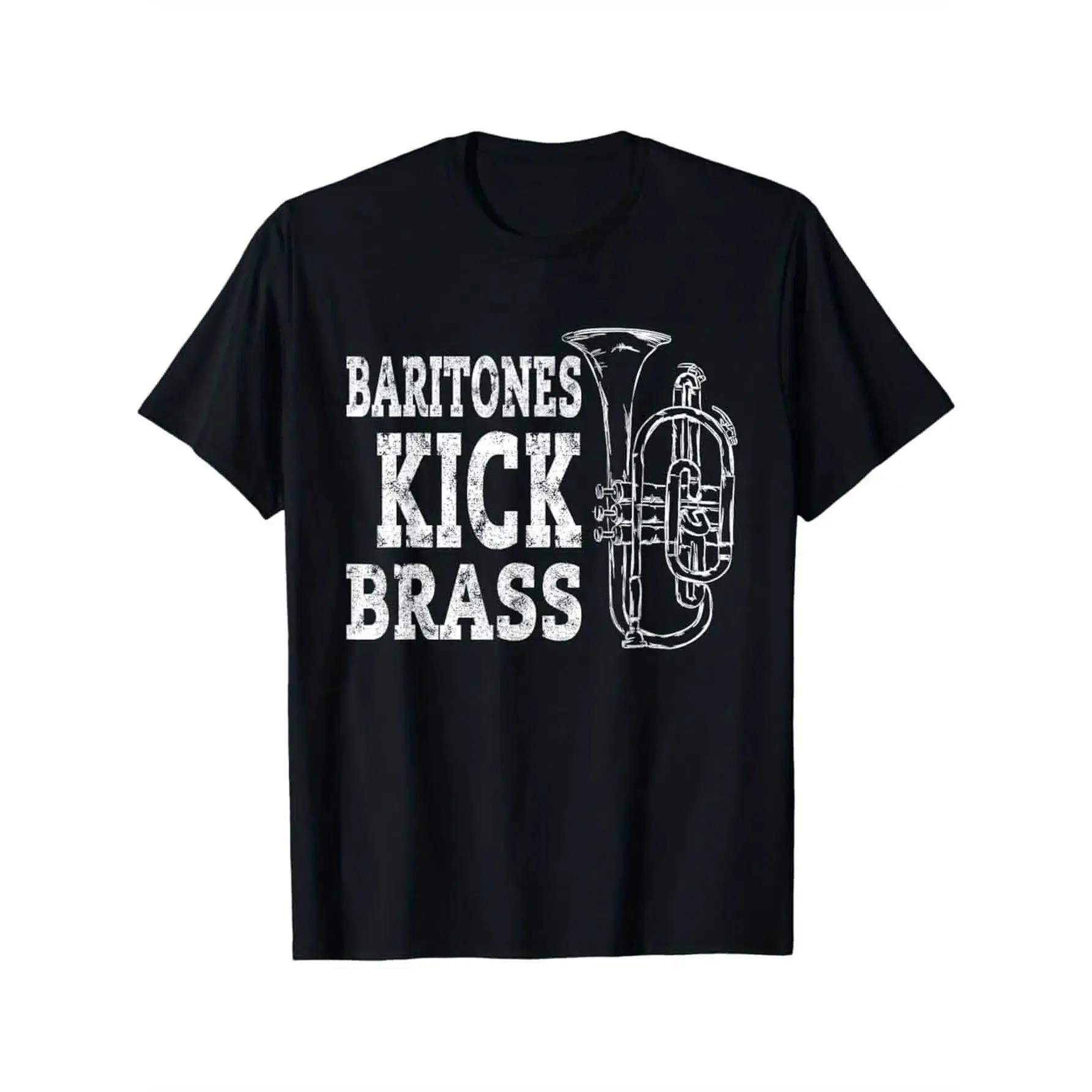 Men's Baritone Euphonium Brass Band T-Shirt - BLACK with "Baritones Kick Brass" Graphic - Heavyweight 100% Cotton Tee for Marching Band Members, Musicians - All-Season Casual Shirt Gift for Brass Players, graphic tee men's t shirts Oversized Tshirt