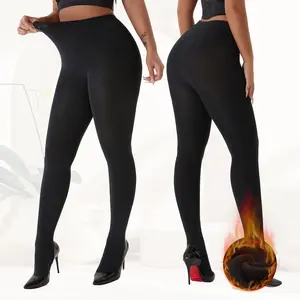 2-Pack Women’s 400D Brushed Fleece Tights – Thick & Cozy, Stretchy Footed Pantyhose for Winter, Work, Casual & Everyday Wear, Black L/XL