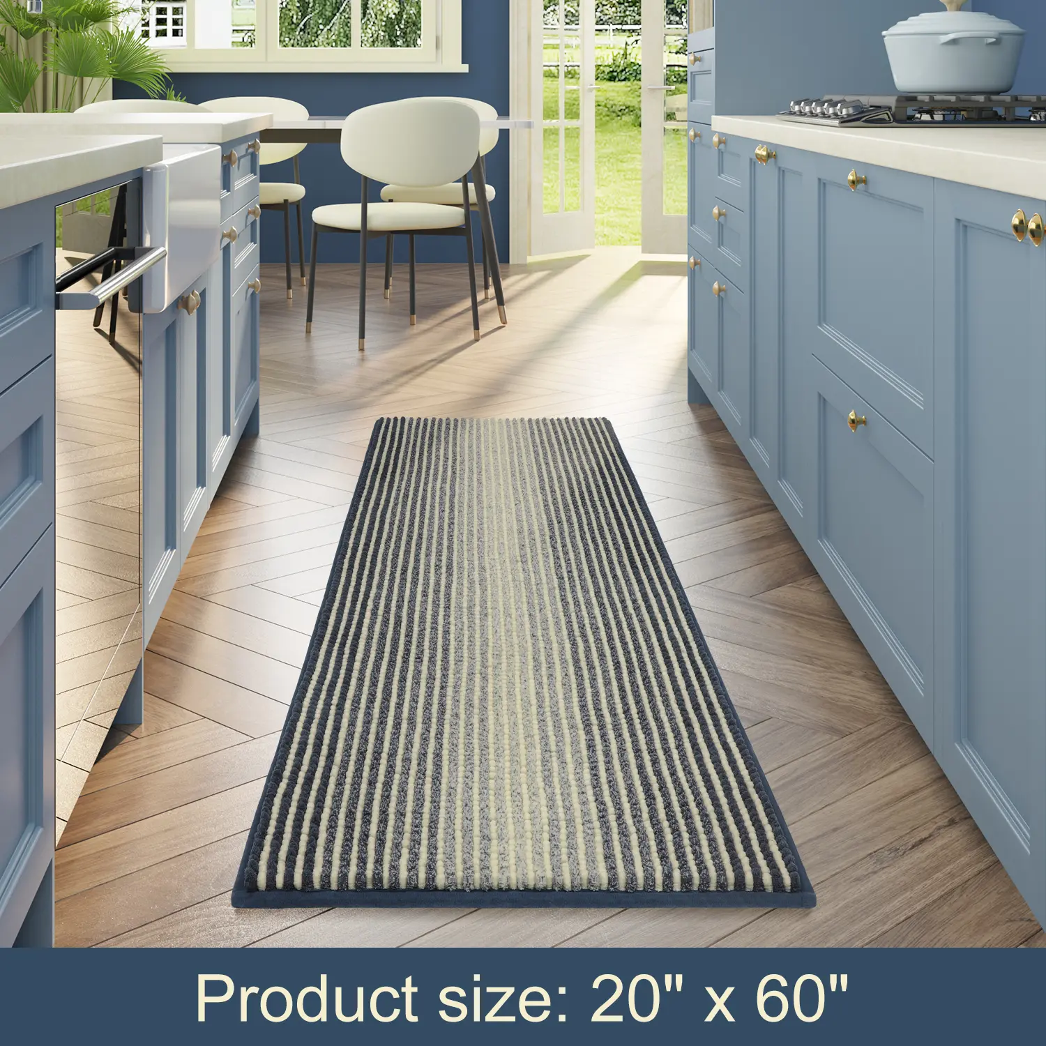 Large Bathroom Rugs, Bath Mat Rug for Bathroom Non Slip 22 x 60 Inches Water Absorbent Chenille Bathroom Runner Rugs Floor Mats Machine Washable (Haze Blue and Cream)