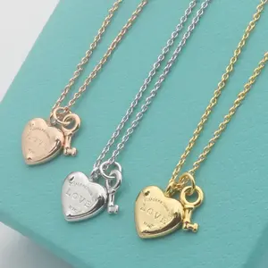 Timeless Heart and Key Pendant Necklace, Elegant Collarbone Chain for Daily Wear & Office Style