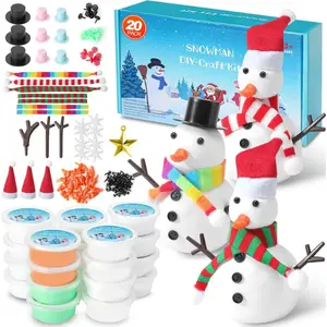 Valentine Day Gift  20 Pack Modeling Clay DIY Snowman Kit,Air Dry Clay Snowman Crafts for Kids,Christmas Stocking Stuffers for Kids,Christmas Crafts Xmas Gift