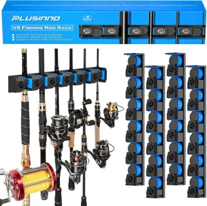 PLUSINNO Fishing Gifts for Men - V6 Vertical Fishing Rod/Pole Holders, Support Extra Large & Heavy Fishing Rod Combos, Fishing Rod Holders for Garage, Wall Mounted Fishing Rod Rack Storage PLUSINNO