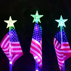 [2-Pack] Solar American Flag Lights, Auto On/Off Color Changing Star & Purple Pole, Waterproof 4th of July Memorial Day Independence Day Pathway Garden Decorations