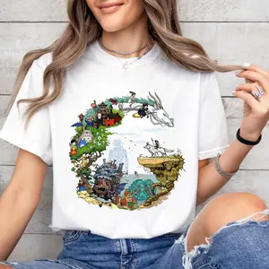 Spirited Away Studio Ghibli Anime Graphic Tee, Ghibli My Neighbor Totoro Manga Youth Tee, Howl's Moving Castle Anime T-Shirt For Unisex Adults & Kids