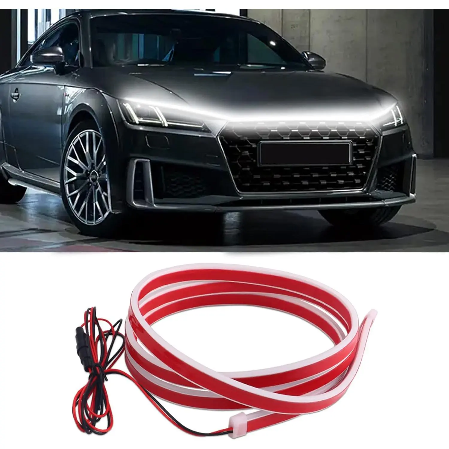 Dynamic  Hood Light Strip, 59/71/79 Inches Flexible Exterior LED Strip Lights   Led Hood Light Daytime Running Light Strip for ,  (White)