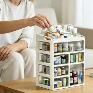 Premium 3/4-Layer Transparent Medicine Organizer Box | Modern Aesthetic Clear Storage for Pills, Daily Vitamins, Herbal Supplements & Home First Aid Essentials
