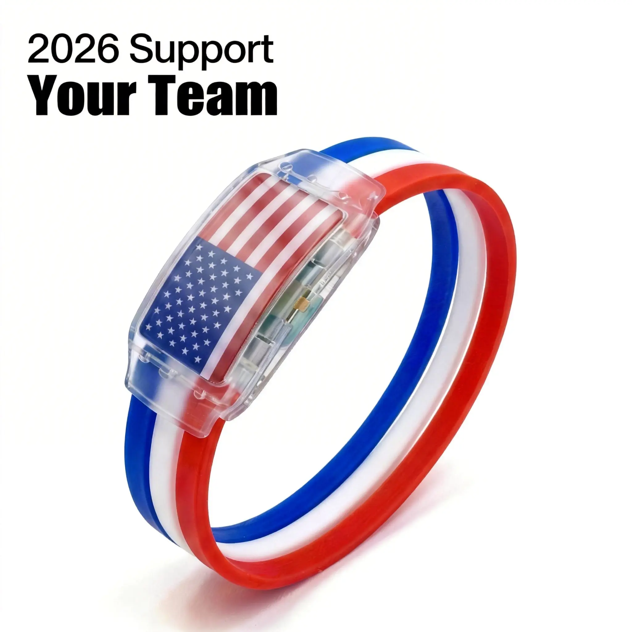 USA Flag Silicone Band - Glow-in-the-Dark LED Wristband, Colorful Bracelet with Stars and Stripes, Football Fashion Accessory for 2026 Soccer Fans, Game Day Party Favors