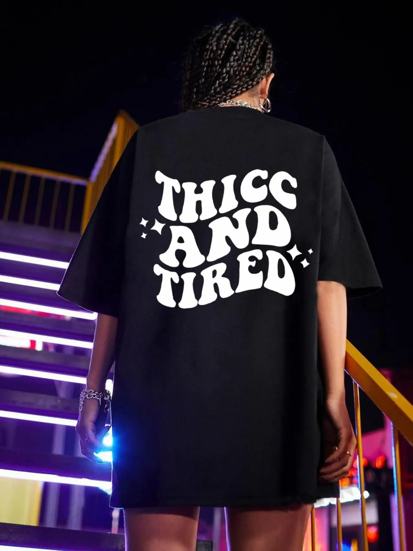 Women's Letter Print Drop Shoulder Tee, Casual Half Sleeve Round Neck T-Shirt for Summer, Streetwear Women's Top for Daily Wear