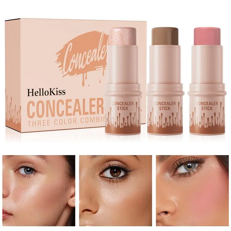 Flawless Makeup Stick Set, 3-in-1 Multi-pack with Long Lasting Contour, Blush & Highlighter, Waterproof Formula for All Skin Types