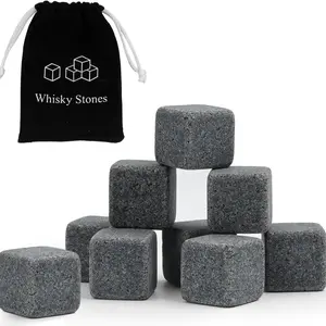 Whiskey Ice Stones Set with Velvet Bag, Premium Cooling Rocks for Wine Lovers, Perfect Gift, No Power Needed, Bar Tool Kit, Ice Cubes
