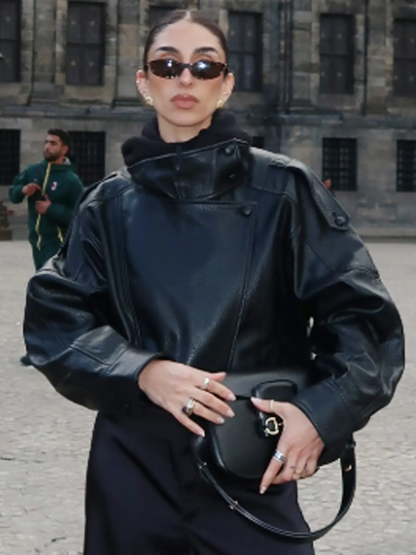 Fashion Oversized Asymmetrical Zip Motorcycle Jacket, Coats
