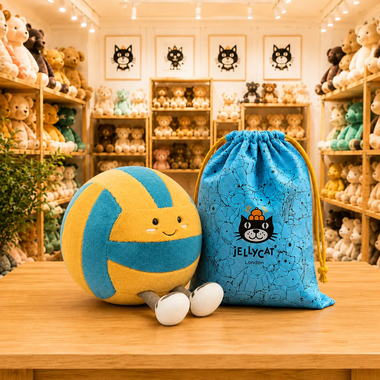 Jellycat Amuseables Beach Volleyball Plush Toy – Soft Yellow & Blue Sports Stuffed Animal, Cute Gift for Kids & Volleyball Fans