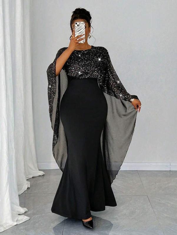 Plus Size, Plus Size Women's Elegant Evening Gown - Formal Party Wedding Dress, Slim Fit Long Dress, Machine Washable Formal Attire for Women, Dresses for Wedding, Silhouette Womenswear Workwear