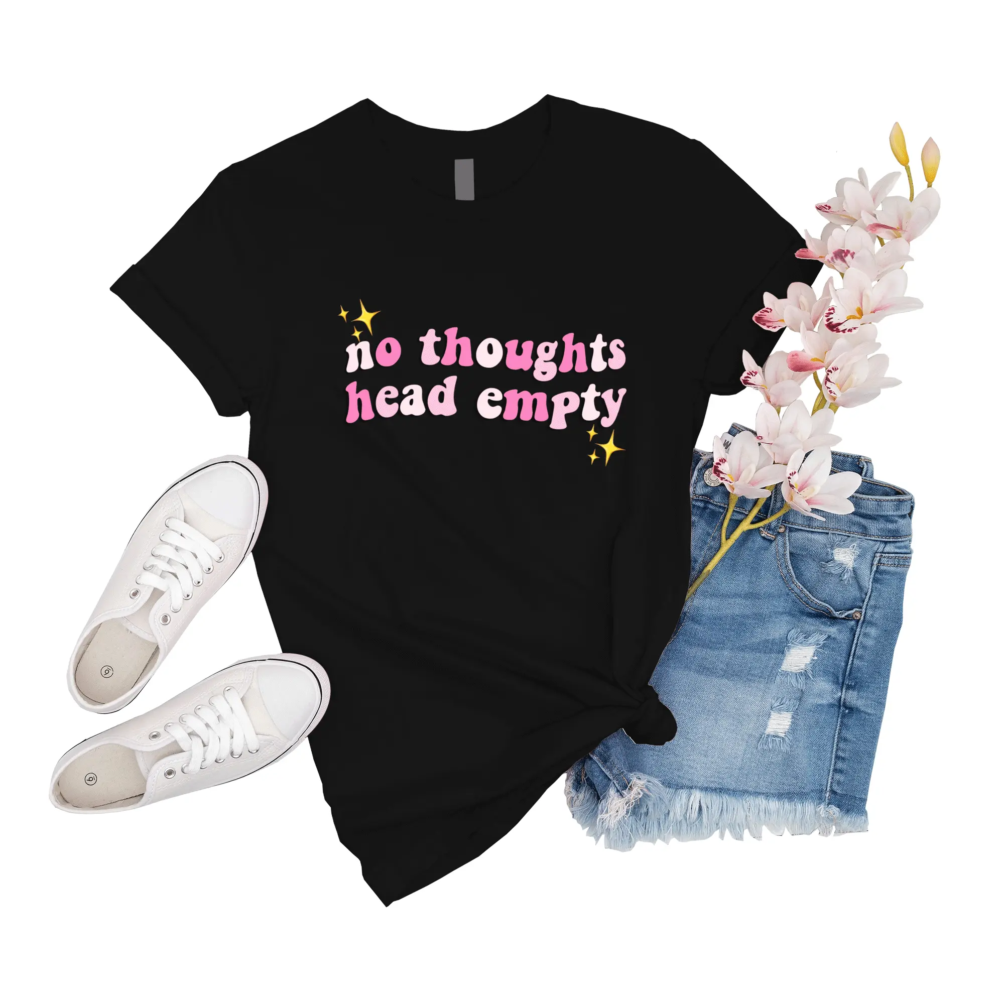 T-Shirt Women Hello Kitty Sticker No Thoughts Head Empty Shirts Shirt Friend Event Family Sleeve Gift For Men Women