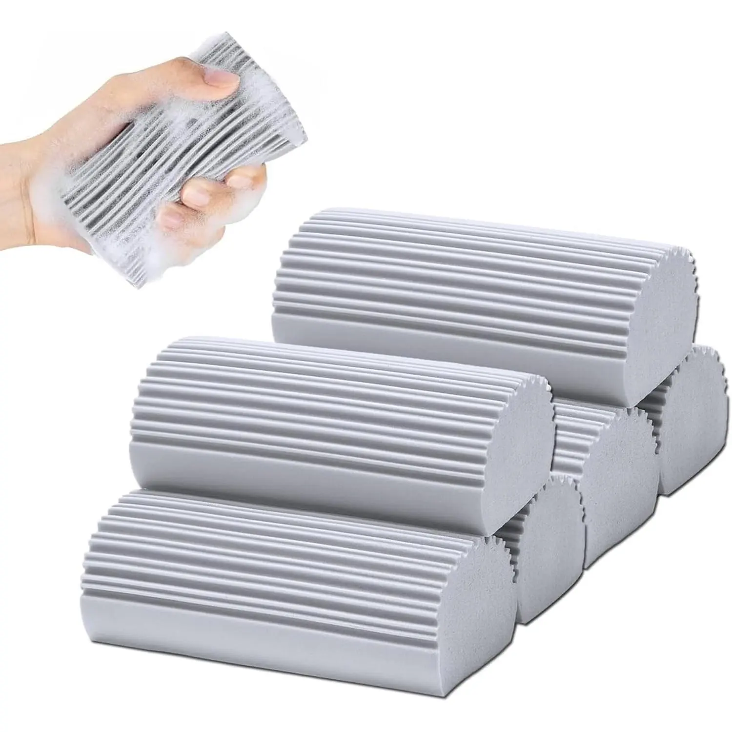 6 Pack Damp Clean Duster Sponge,Dusting Sponge Duster for Housekeeping, Household Cleaning Sponge for Blinds, Fan ,Mirrors,Glass, Baseboards,Window Track Grooves and  (Grey)
