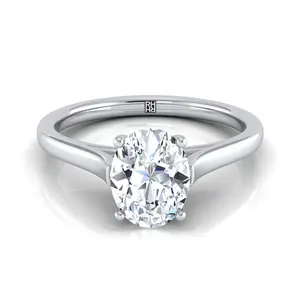 Elegant Cathedral Squared Edge Solitaire Oval Engagement Ring Setting in Platinum