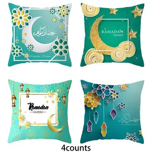 Ramadan Themed Cushion Cover, 4 Counts/16pcs Square Pillow Covers without Filler, Household Decoration Supplies for Home Living Room Bedroom Hotel Dormitory