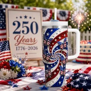 3D EFFECT America 250 Years Tumbler, 1776-2026 Patriotic Butterfly Cup, 250th Anniversary USA Tumbler, 4th of July Gift