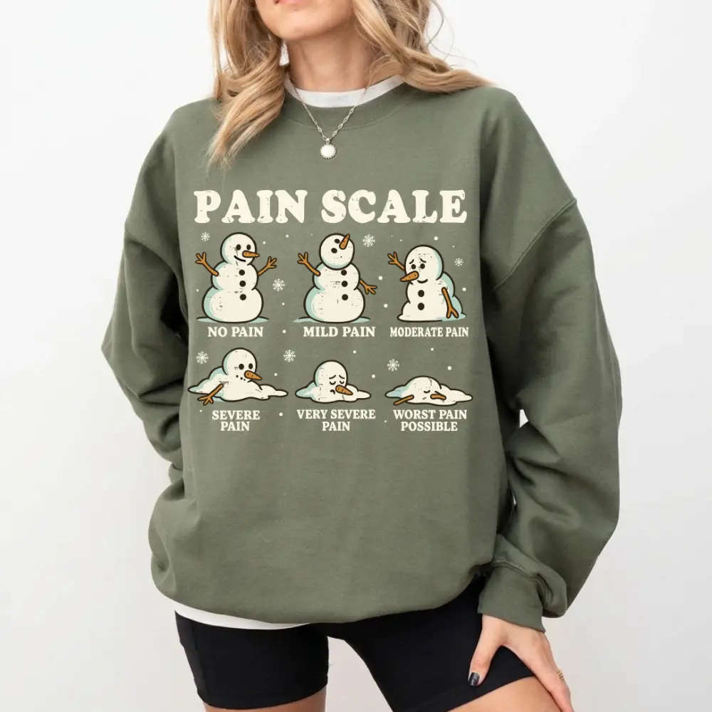 Christmas Pain Scale Snowman Sweatshirt, Funny Christmas Nurse Shirt, Medical Holiday Sweatshirt, Xmas Gift for Nurse, Healthcare Worker Pain Assessment, Triage Shirt