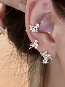 Elegant Butterfly Earrings, Cubic Zirconia Clip-On Studs, No Piercing Required, Perfect Party Gift, Daily Wear Accessories