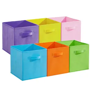 Collapsible Fabric Storage Bins - 12 Pack Cube Organizer Baskets - Sturdy Non-Woven, Collapsible Design, With Handles - Home, Closet, Nursery, Office Use - Macaron 6 Colors, 26x26x28cm