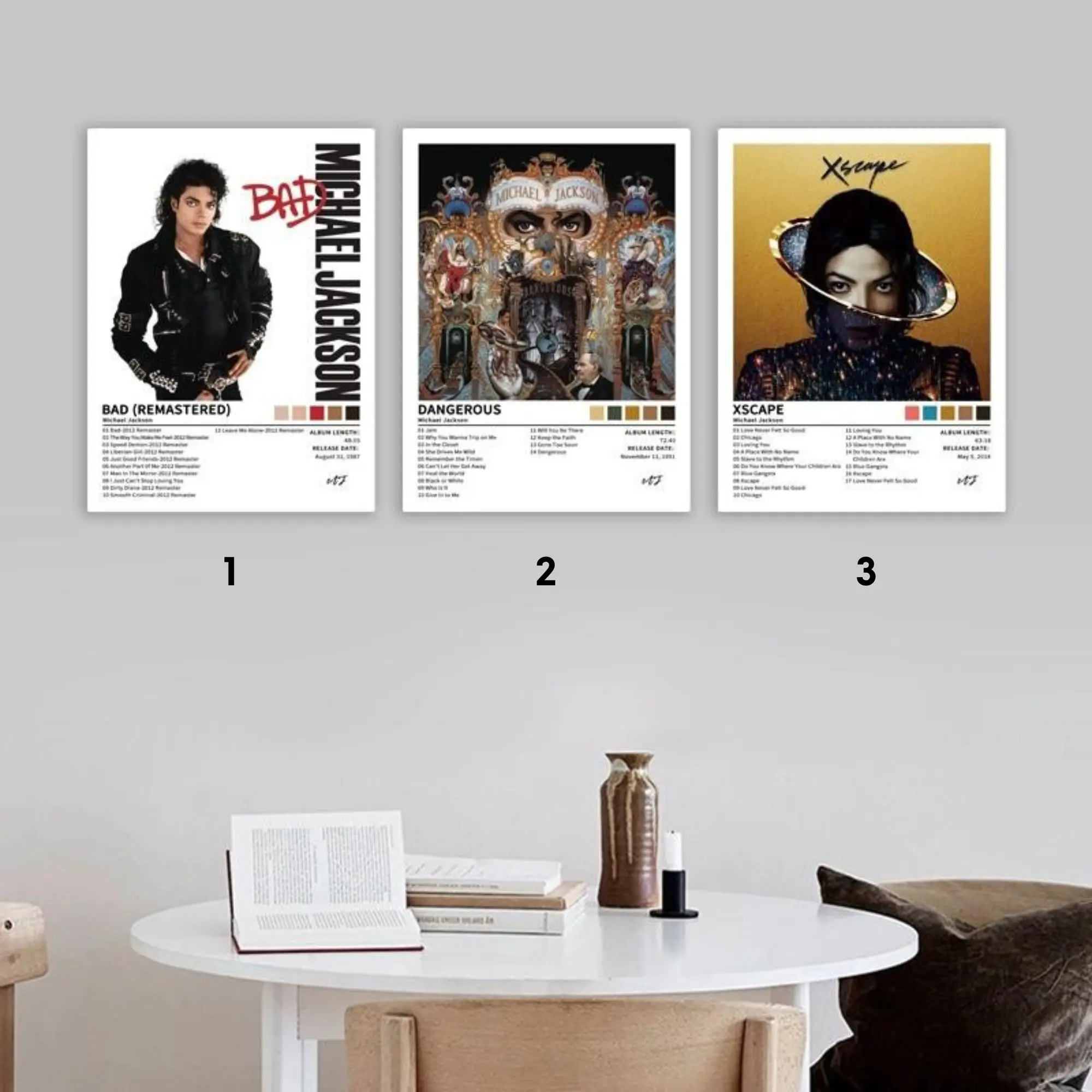 Set 3 Michael Jackson Classic Music Unframed Poster Set Featuring Bad Dangerous XSCAPE album covers R B sty