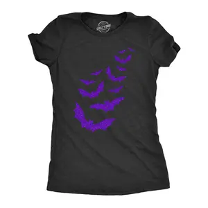 Womens Glitter Bats T Shirt Funny Cute Halloween Graphic Cool Novelty Tee for Ladies Funny Womens T Shirts Cute Vintage Fashion Casual Ladies T-Shirt Gift Halloween Tops for Women Funny Animal Top Women's Black