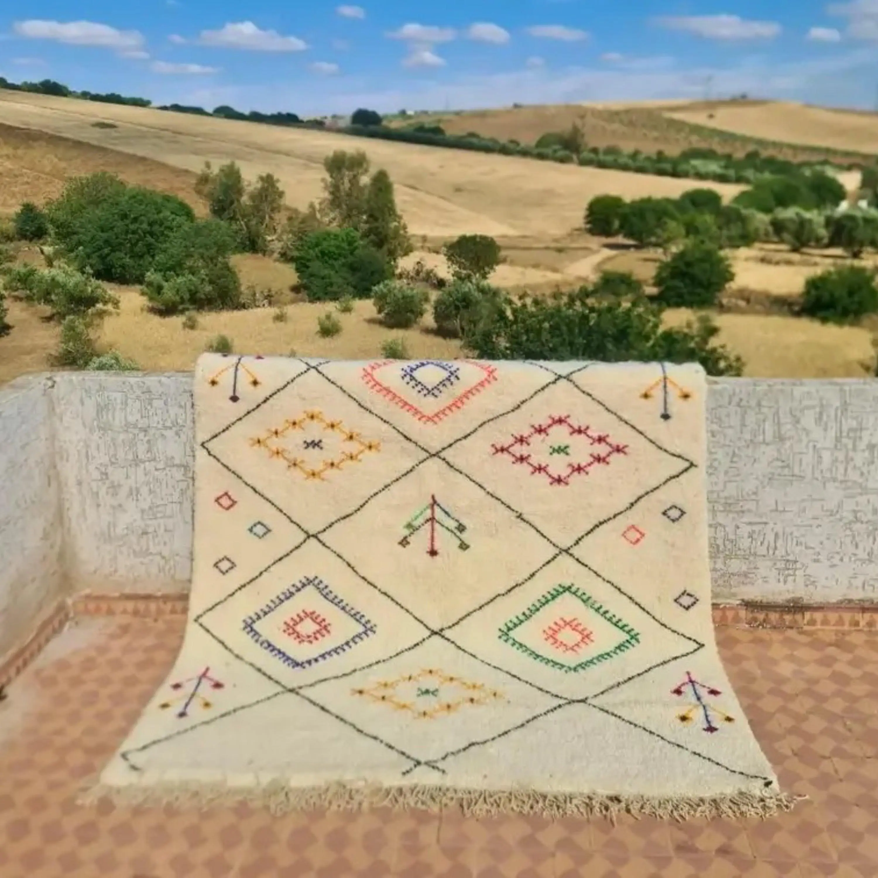 Handmade Moroccan Berber Wool Rug - Emerald Garden