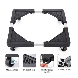 Adjustable Furniture Dolly with 4 Locking Swivel Casters, Heavy Duty Stainless Steel Movable Base for Washing Machine, Dryer, Refrigerator, Telescopic Appliance Roller