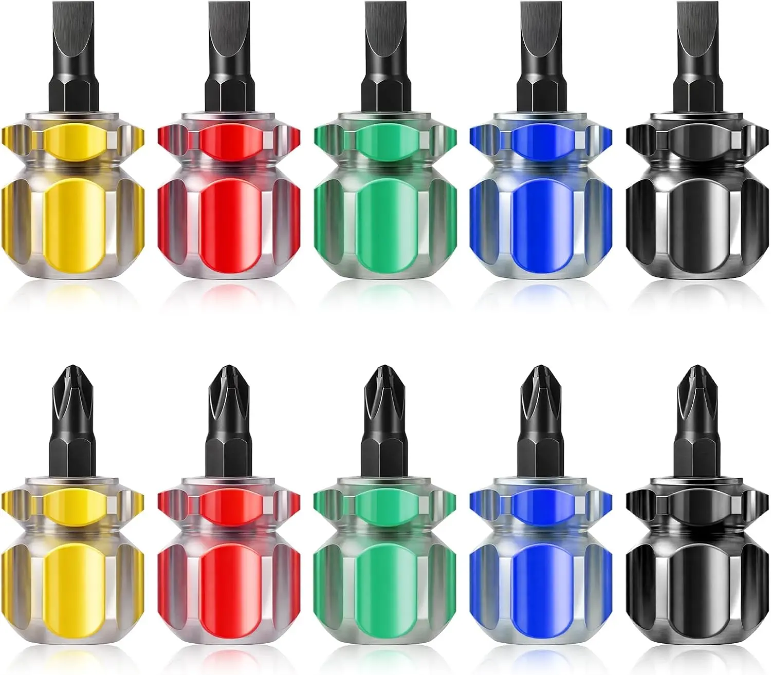 10Pcs Stubby Screwdriver Set, Mini Short Screwdriver Sewing Machine Screwdrivers with Flat Head and Phillips Head Short Small Screwdrivers Tool