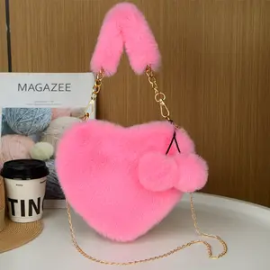 RIVERICH Furry Heart Shaped Purse for Women - Cute Girls Shoulder Bag Crossbody Handbag, Valentines Furry Heart Shaped Purse, Fluffy Faux Fur Shoulder Bag Crossbody Handbag for Women Girl, Evening Bag Furry Purse